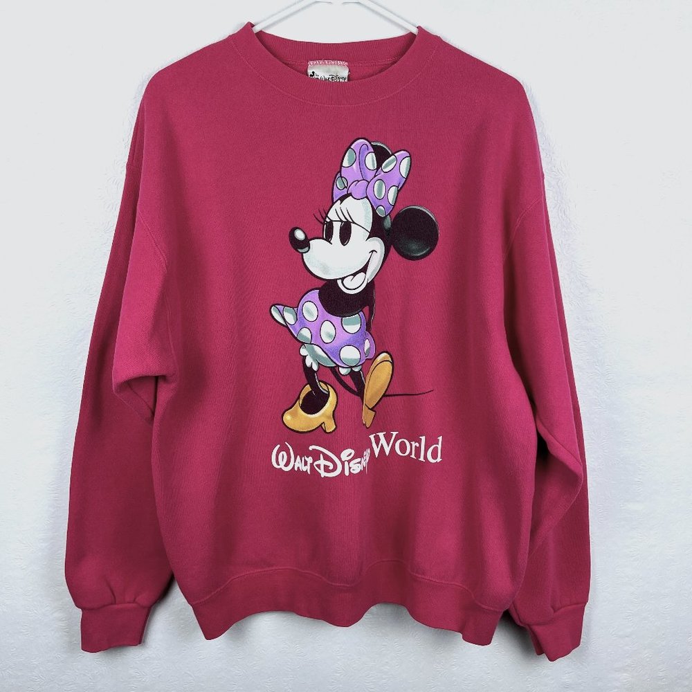 Vintage 90s Hot Pink Walt Disney World Minnie Mouse Sweatshirt Sz M